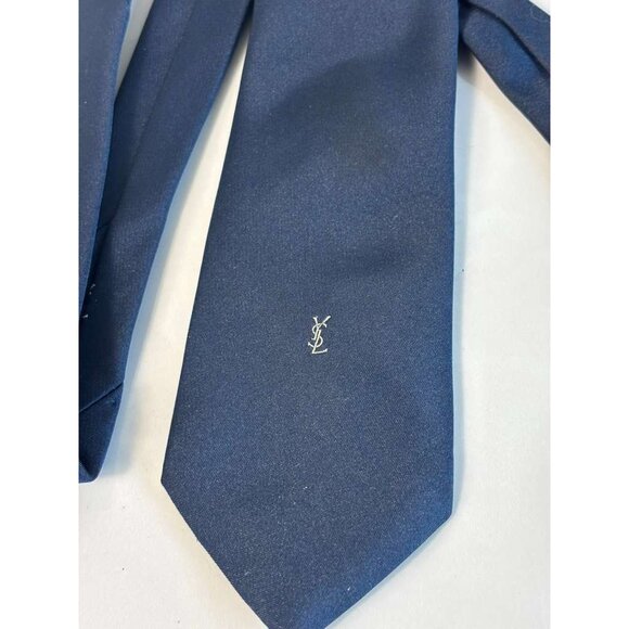 Yves Saint Laurent YSL Mens Tie Blue 100% Silk Classic Necktie Designer Vintage - Picture 5 of 7